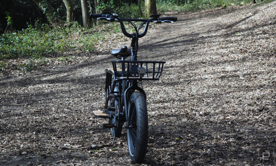 Image of the Mycle Cargo bike in a wood.