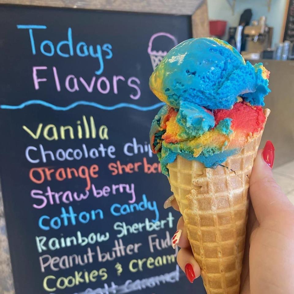 The Superman flavor ice cream is stuffed into a from-scratch in-house made waffle cone at Peace Cream.