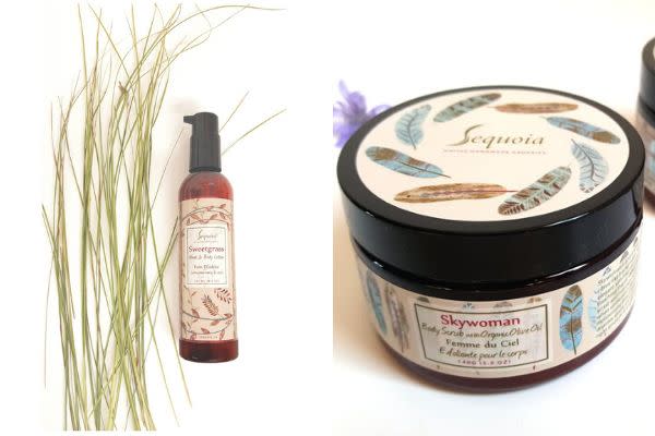 <a href="https://sequoiasoaps.com/collections/body/products/sweetgrass-lotion" target="_blank" rel="noopener noreferrer">Sweetgrass Lotion</a>,<a href="https://sequoiasoaps.com/collections/body/products/skywoman-body-scrub" target="_blank" rel="noopener noreferrer"> Skywoman Body Scrub</a> (Photo: Sequoia Soaps)