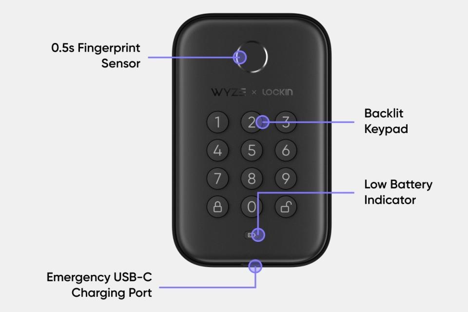 Graphic breaks down the Wyze Lock Bolt's defining features.