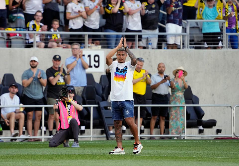 Cucho Hernandez, who was introduced to Crew fans during Sunday's game against Philadelphia, said he hopes to be with Columbus for "many years."