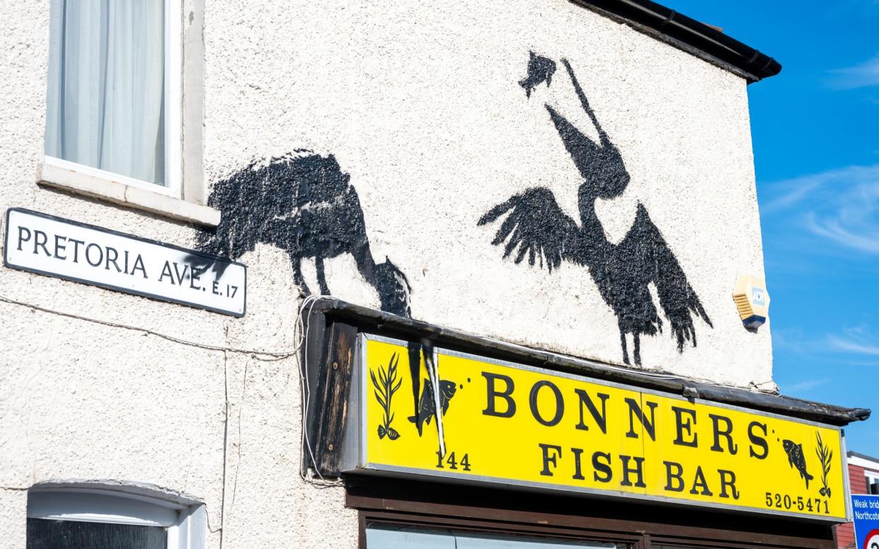 The fifth design was pelicans pinching fish from a London fish and chips shop sign in Walthamstow