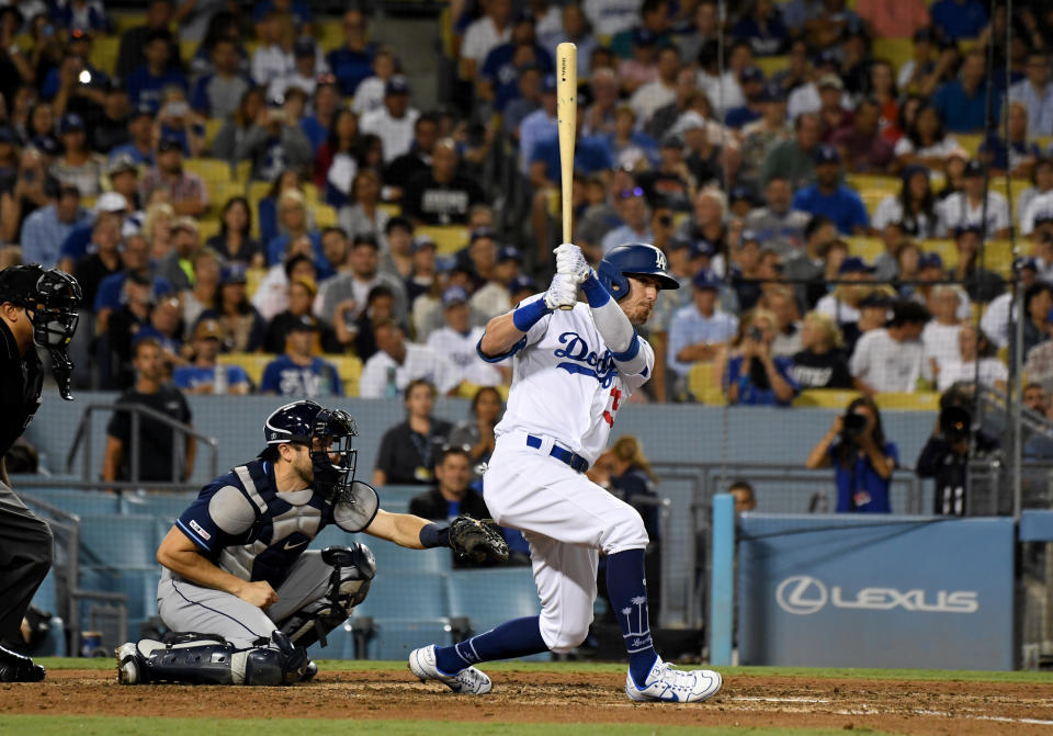 LOS ANGELES, CA - SEPTEMBER 18: Cody Bellinger #35 of the Los Angeles Dodgers against the Tampa Bay Rays during a MLB baseball game at Dodger Stadium on Wednesday, Sept. 18, 2019 in Los Angeles, California. (Photo by Keith Birmingham/MediaNews Group/Pasadena Star-News via Getty Images)