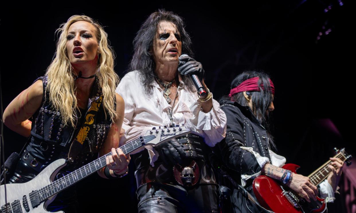 <span>More than 8,000 people attended the first Pandemonium Rocks concert in Melbourne last Saturday, where Alice Cooper (centre) performed as part of the modified lineup.</span><span>Photograph: Richard Nicholson/REX/Shutterstock</span>