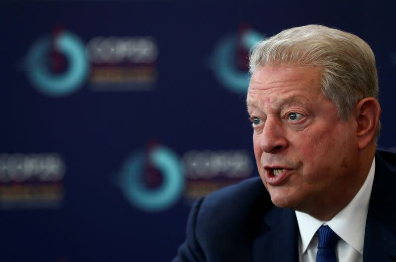 FILE PHOTO: Former U.S. Vice President Gore speaks during an interview with Reuters at U.N. Climate Change Conference (COP25) in Madrid