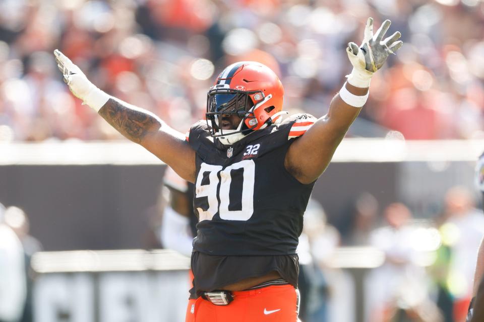 Cleveland Browns defensive tackle Maurice Hurst II plays against the Baltimore Ravens on Oct. 1, 2023, in Cleveland.
