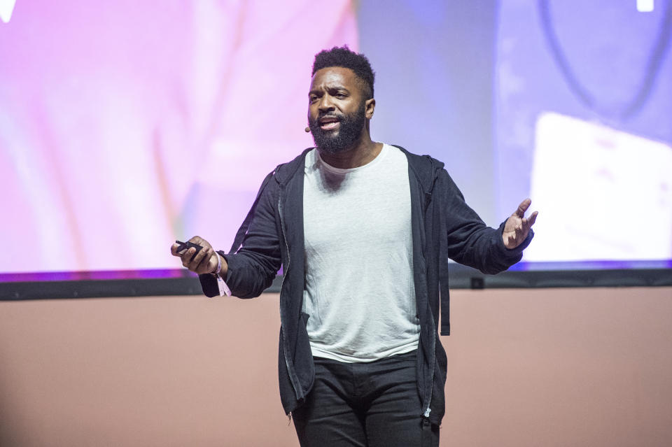 Baratunde Thurston seen on day three of Summit LA18 in Downtown Los Angeles on Sunday, Nov. 4, 2018, in Los Angeles. (Photo by Amy Harris/Invision/AP)