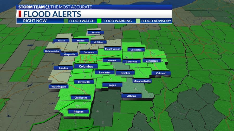 Flood alerts remain in effect Wednesday afternoon throughout central Ohio. (NBC4)