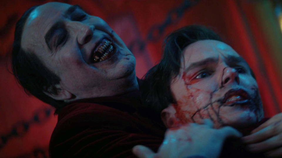 Nicolas Cage played Count Dracula alongside Nicholas Hoult in Renfield. (Universal Pictures/Alamy)