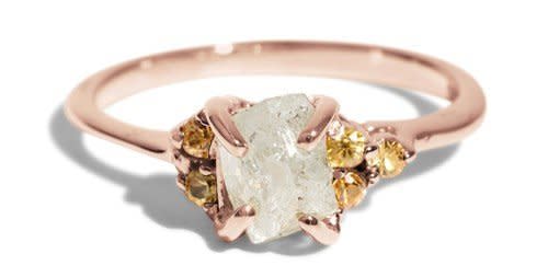 <i>Buy it from <a href="http://bario-neal.com/jewelry/rings/asymmetrical-avens-ring-with-rough-diamond" target="_blank">Bario Neal</a> for $2,829</i>