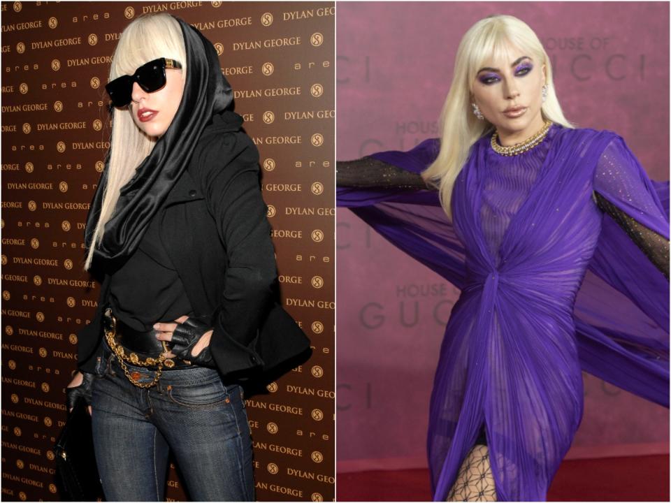 Lady Gaga in 2008 and 2021.