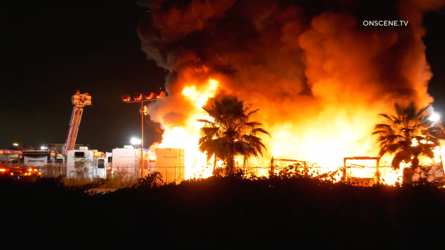 A fire broke out at an RV dealership in Santa Fe Springs on May 9, 2024.