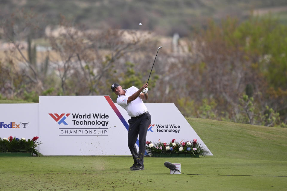 Matt Kuchar of the United States plays his shot from the 16th tee during the third round of the World Wide Technology Championship at El Cardonal at Diamante on November 04, 2023 in Cabo San Lucas, Mexico, Mexico. (Photo by Orlando Ramirez/Getty Images)