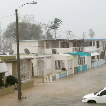 A flooded road is seen after Hurricane Maria hit Puerto Rico September 20, 2017, in this still image taken from social media. INSTAGRAM/highasyourdreams/via REUTERS