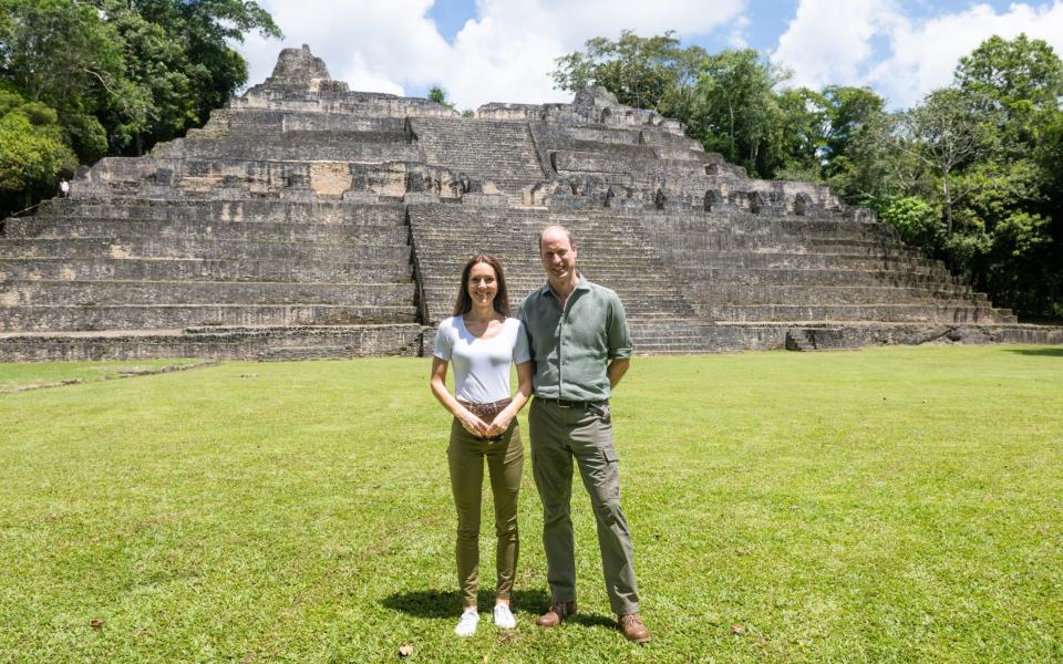 The couple posed in front of the ancient Mayan site, a man-made structure likened to the Buckingham Palace of its day - Samir Hussein/Pool/WireImage