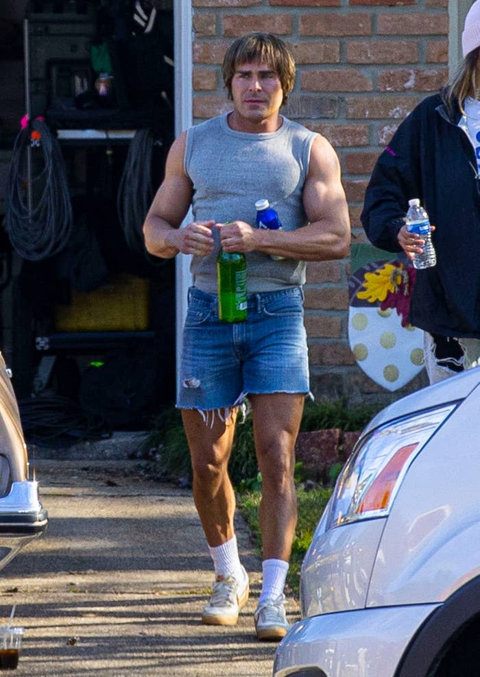 Zac Efron on the set of "The Iron Claw"