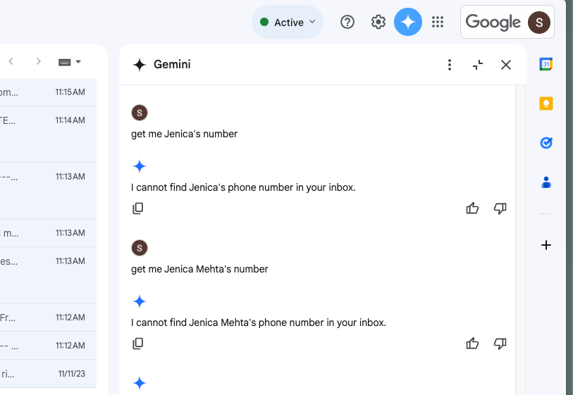 Screenshots of Google Gemini in Gmail
