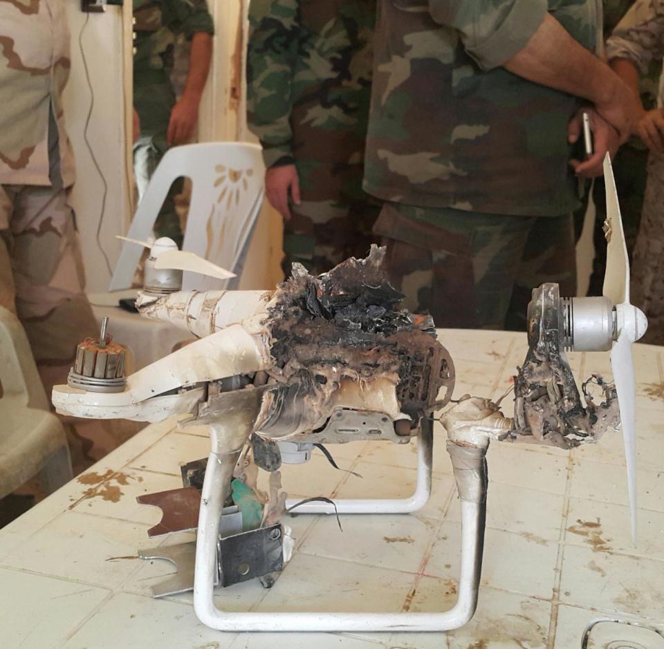 Burned-out wreck of a small Isis reconnaisance drone shot down by a Syrian soldier (Nelofer Pazira)