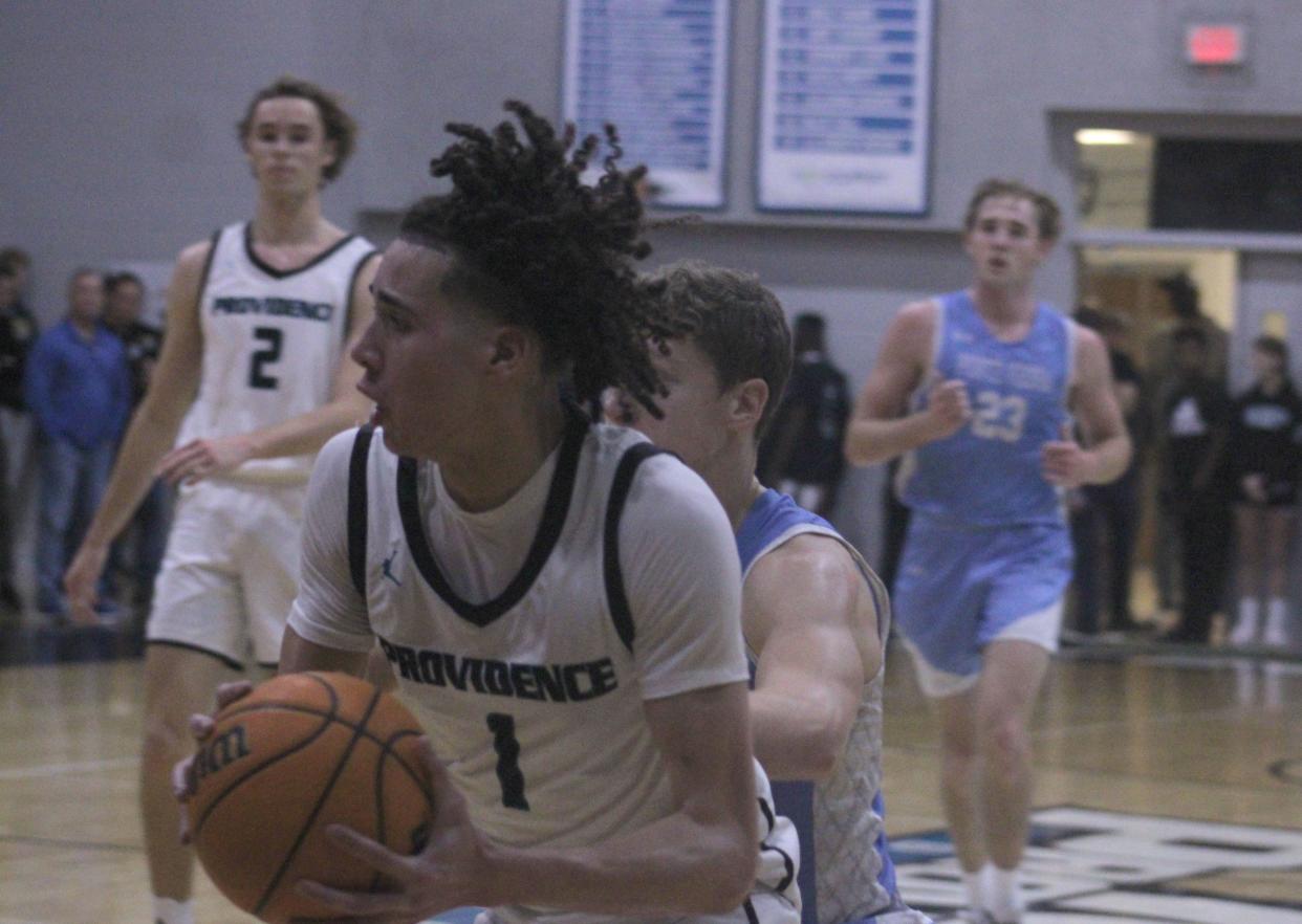 Providence guard Chris Arias (1) lines up a shot against Ponte Vedra in the teams' January meeting. The Stallions and Sharks are among four final-four qualifiers selected for the Fortegra Invitational in December.