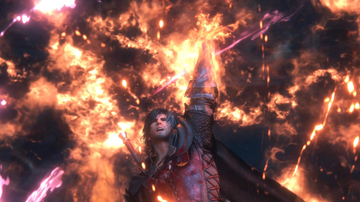  Final Fantasy 16 protagonist Clive conjures up a magic fireball. 