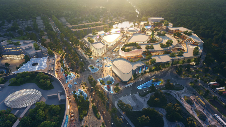 A rendering of a bird's eye view of DFS Yalong Bay.