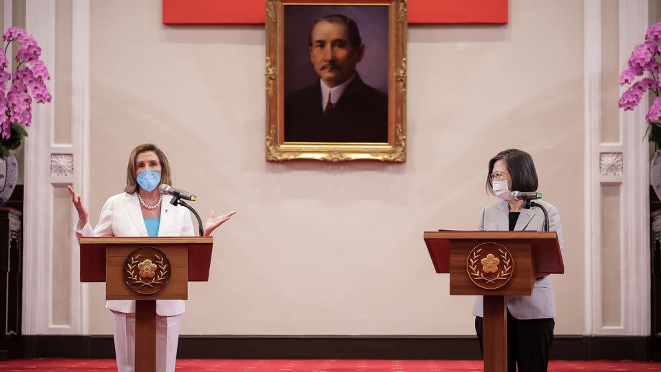 Former US House Speaker Nancy Pelosi gives a speech after receiving Taiwan’s highest civilian honour from Tsai at the presidential office on August 03, 2022 in Taipei, Taiwan. - Chien Chih-Hung/Office of The President/Getty Images