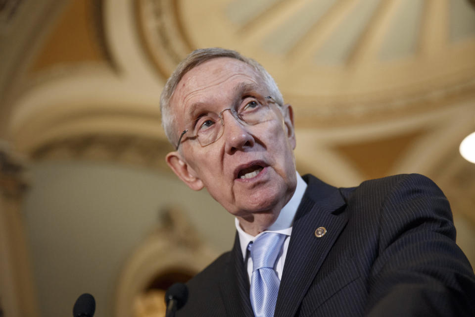 "One of his lasting legacies at the Department of Justice will be his determined effort to address issues affecting the civil rights of all Americans. He has been dedicated in his service to our country and I wish him well," Reid, the Senate Majority Leader, said on Thursday.  “It is my hope that my Republican colleagues will work with Senate Democrats to give swift and fair consideration to President Obama’s next nominee for this important position.”  (AP Photo/J. Scott Applewhite)