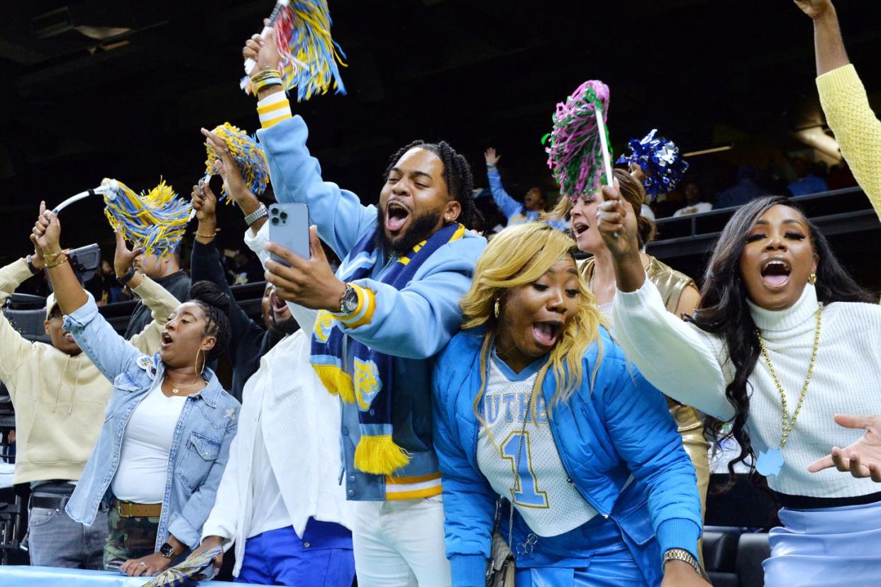 Southern University and A&M College fans cheering at the 2023 Bayou Classic