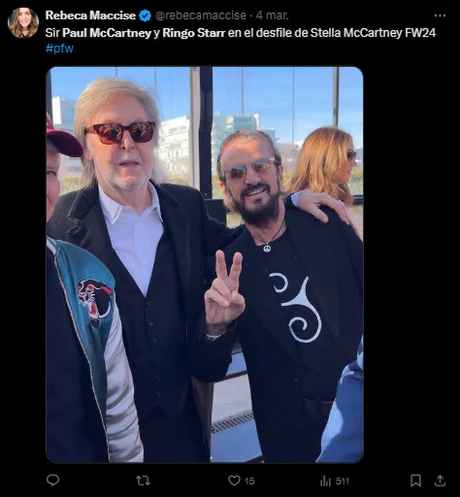 Paul y Ringo, juntos en el desfile de Stella McCartney (Foto: X)