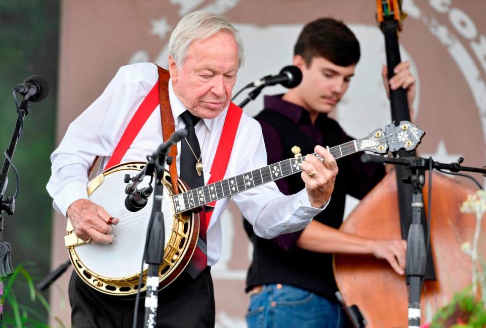 Little Roy of Little Roy & Lizzy Show entertains the crowd at the Remington Ryde Bluegrass Festival on the Grange grounds on Thursday, July 1, 2021.