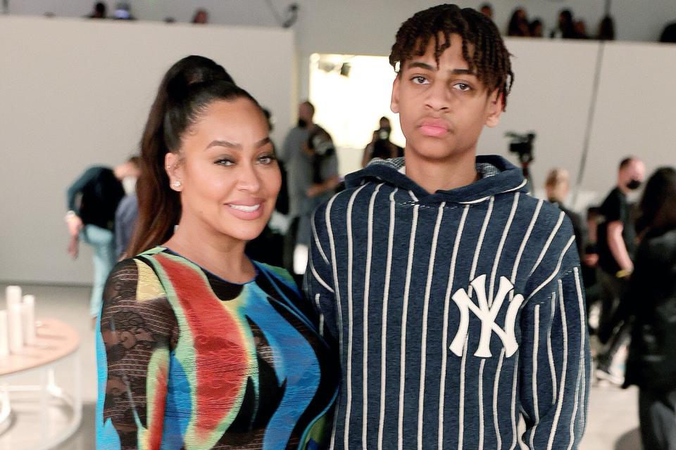 NEW YORK, NEW YORK - FEBRUARY 12: La La Anthony and Kiyan Anthony attend the Kim Shui show during New York Fashion Week: The Shows at Spring Studios on February 12, 2022 in New York City. (Photo by Michael Loccisano/Getty Images for NYFW: The Shows)