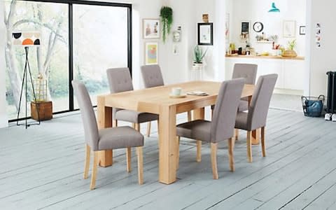 Lindos Dining Table & 6 Lucy Chairs - Credit: Harveys