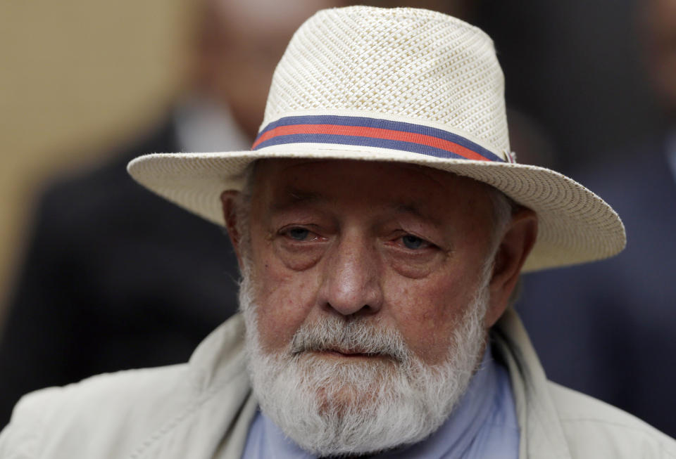 FILE - Barry Steenkamp, father of Reeva Steenkamp, leaves the High Court in Pretoria, South Africa, June 14, 2016, after Oscar Pistorius's sentencing proceedings. South African former track star Oscar Pistorius has met with the father of Reeva Steenkamp, the woman he shot to death in 2013, as part of his parole process, the Steenkamp's family lawyer told The Associated Press on Friday July 1, 2022. (AP Photo/Themba Hadebe, File)