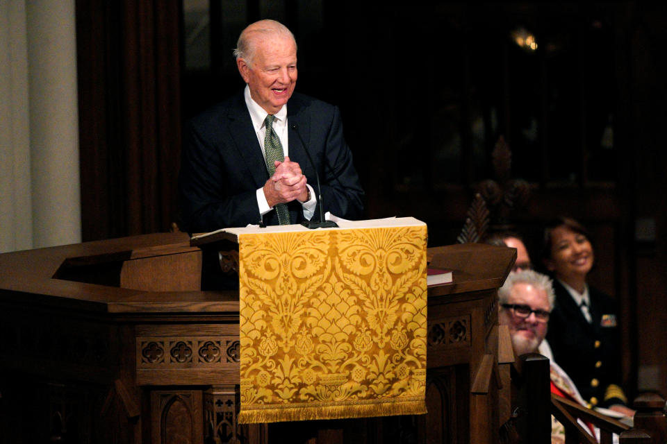 Former Secretary of State James Baker speaks during the funeral service for former President George H.W. Bush in Houston, Texas, Dec. 6, 2018. (Photo: Rick T. Wilking/Reuters)