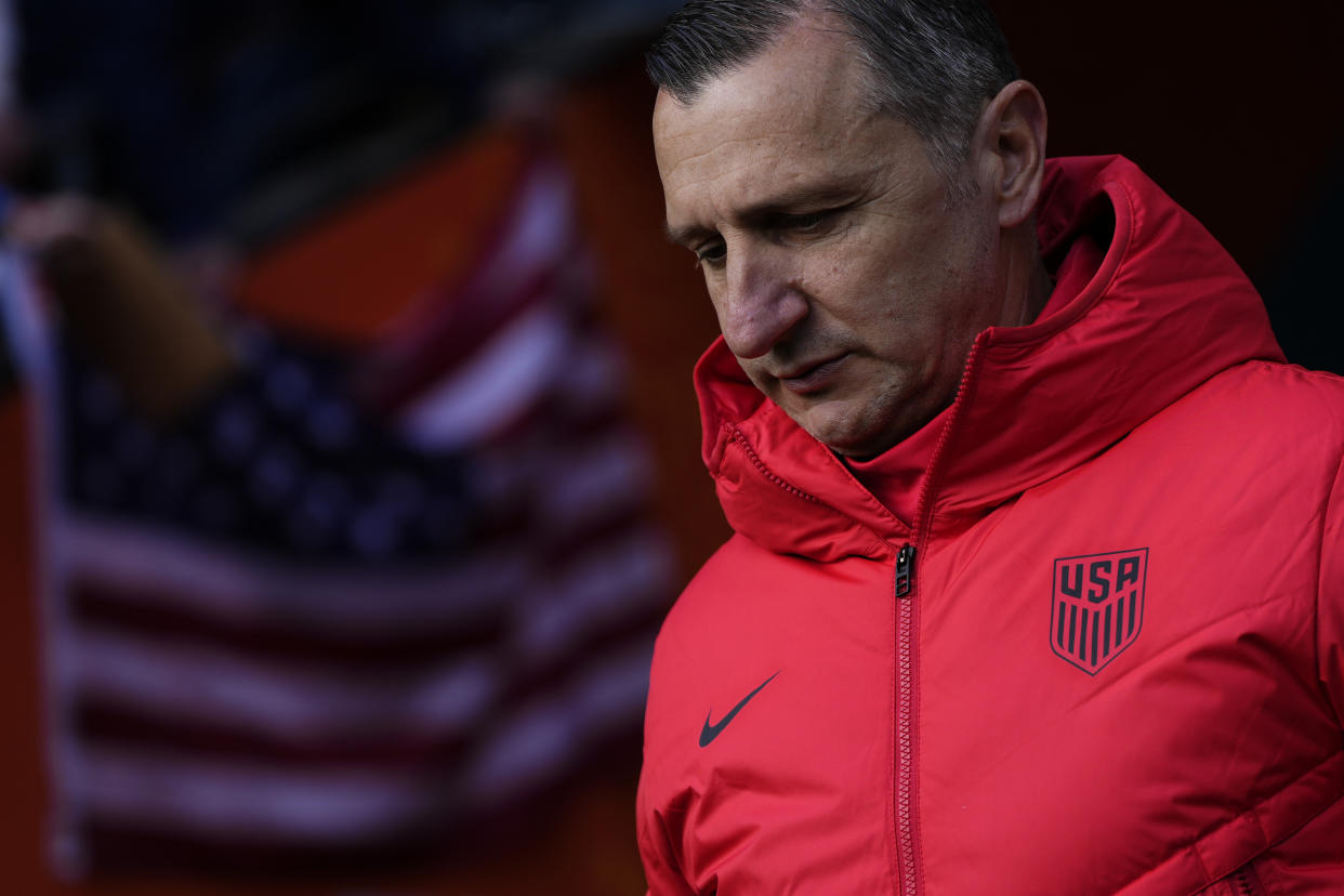 Vlatko Andonovski head coach of USA during the FIFA Women's World Cup Australia & New Zealand 2023 Group E match between USA and Netherlands at Wellington Regional Stadium on July 27, 2023 in Wellington, New Zealand. (Photo by Jose Breton/Pics Action/NurPhoto via Getty Images)