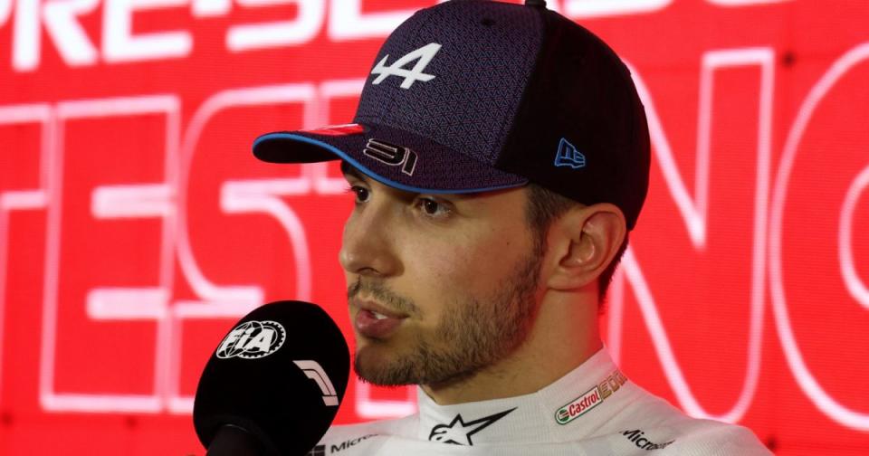 Esteban Ocon speaking during a press conference. Bahrain, February 2023. Credit: Alamy