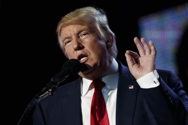 Donald Trump speaks to the Republican Hindu Coalition, Saturday, Oct. 15, 2016, in Edison, N.J. (Photo: Evan Vucci/AP)