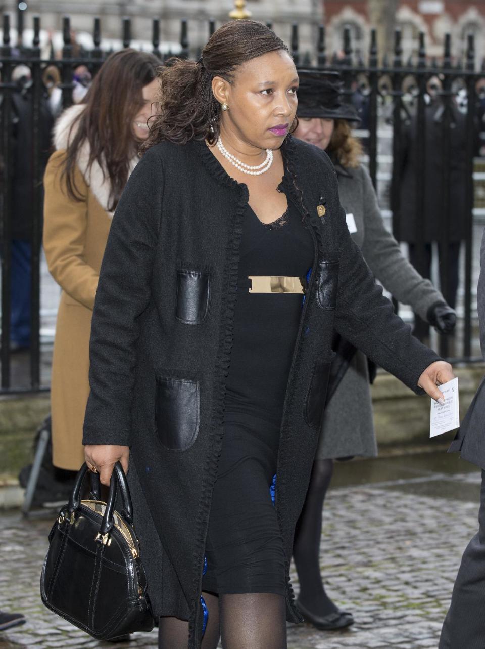 Daughter of the late Nelson Mandela, Zenani Mandela-Dlamini arrives for the Nelson Mandela memorial service at Westminster Abbey in London Monday, March, 3, 2014. Mandela the former president of South Africa died in December 2013.(AP Photo/Alastair Grant)