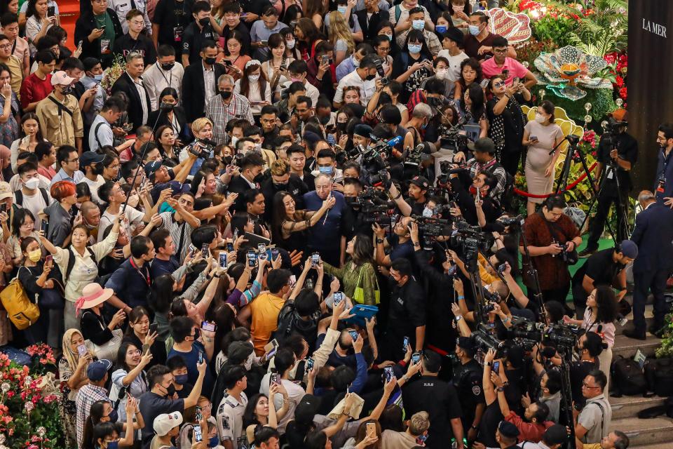 Michelle Yeoh greets fans during a public appearance at the Pavilion KL Centre Court  in Kuala Lumpur, Malaysia.