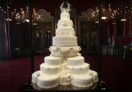 The Duke and Duchess of Cambridge's royal wedding cake is photographed before it goes on display at Buckingham Palace during the annual summer opening on July 20, 2011 in London, England. The cake was featured in the wedding of Catherine, Duchess of Cambridge to Prince William, Duke of Cambridge on April 29. (Photo by Lewis Whyld/WPA Pool/ Getty Images)