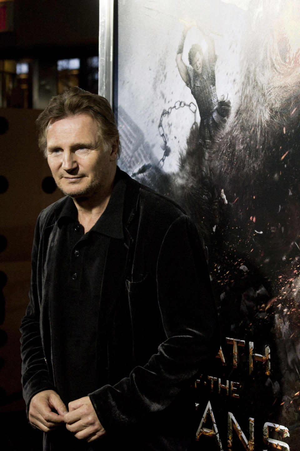 Actor Liam Neeson attends the world premiere of "Wrath of the Titans" in New York, Monday, March 26, 2012. (AP Photo/Charles Sykes)