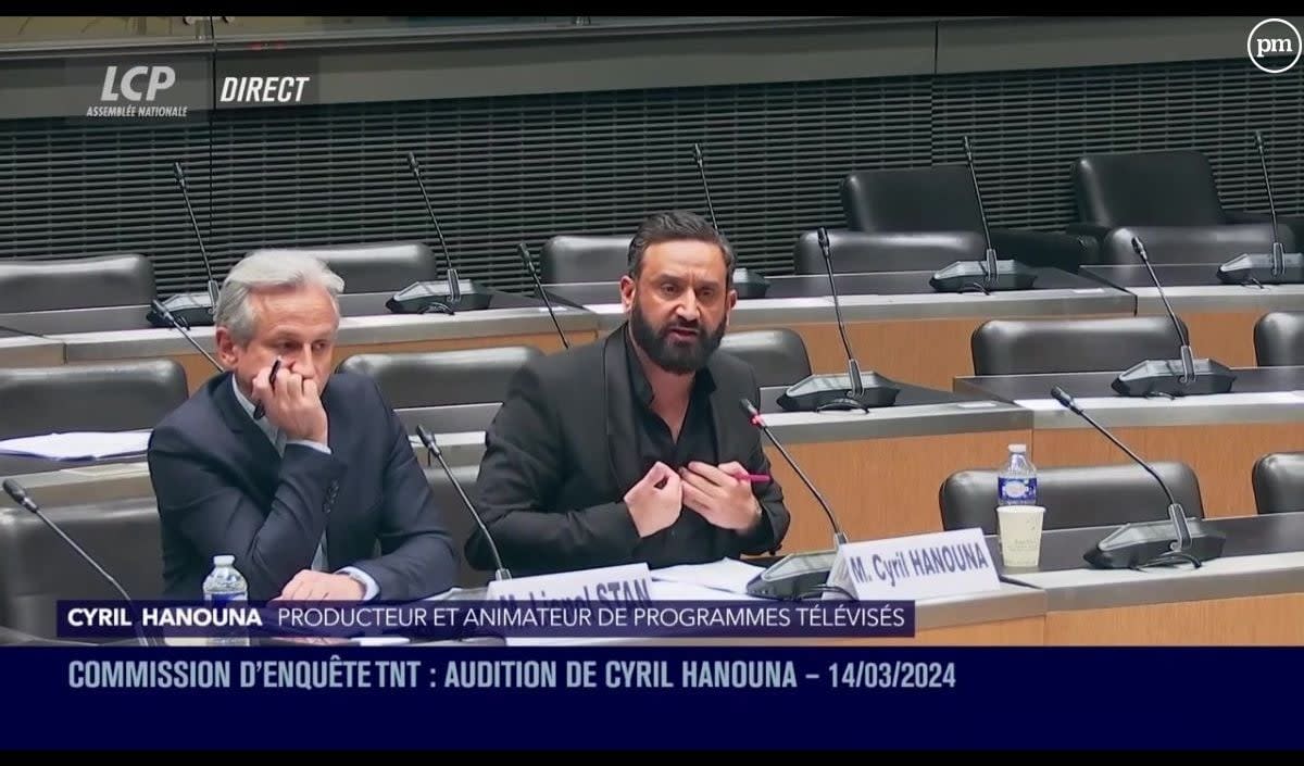 Cyril Hanouna devant la commission d'enquête ce jeudi 14 mars 2024. - LCP