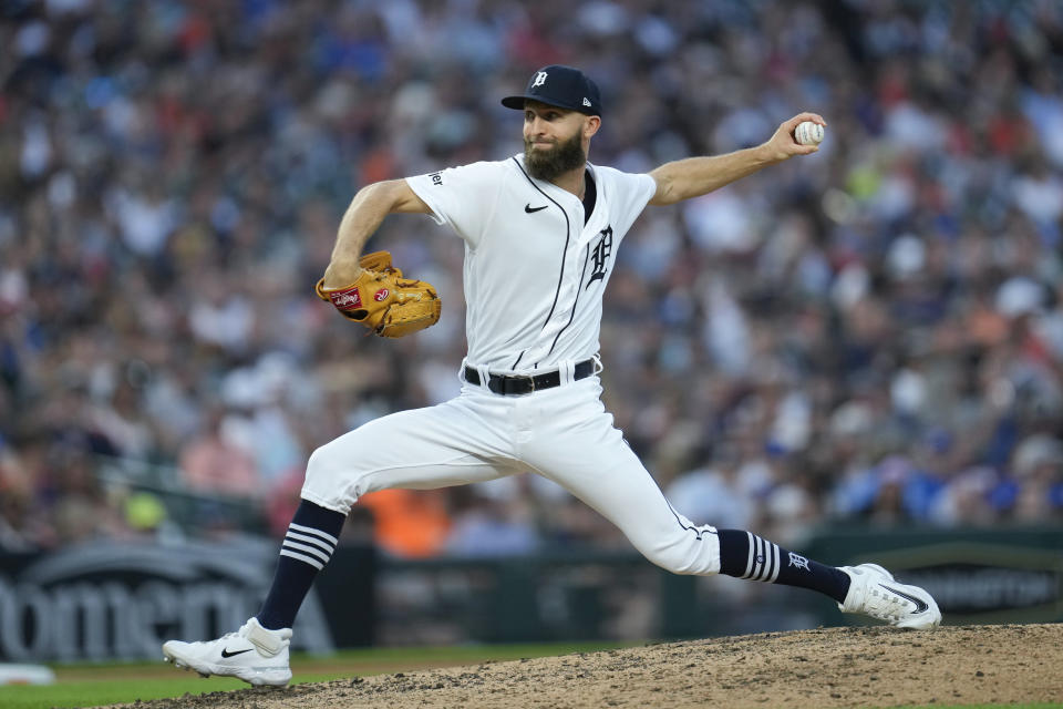 Detroit Tigers relief pitcher Chasen Shreve throws against the Toronto Blue Jays in the eighth inning of a baseball game, Friday, July 7, 2023, in Detroit. (AP Photo/Paul Sancya)