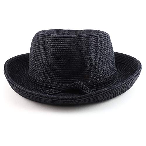 Trendy Apparel Shop UPF 50+ Soft Paper Braid Kettle Brim Sun Hat - Black