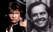 <p>Auch seine zweitbekannteste Rolle bekam Harrison Ford eher zufällig: die als Han Solo. Der Part in "Krieg der Sterne" wurde durch George Lucas zunächst Jack Nicholson (rechts), James Caan, Robert de Niro und Burt Reynolds angeboten - alle lehnten ab. Harrison Ford las den Part des Han Solo eigentlich nur für den Screen-Test für andere Charaktere - und Lucas merkte, dass er einfach perfekt für die Rolle passte. (Bild: Fox/Lucasfilm, Roy Jones/Getty Images)</p>