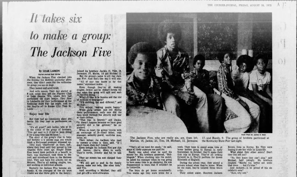 The Jackson Five opened the Kentucky State Fair in 1972. They were featured in the Aug. 18, 1972 edition of The Courier Journal.