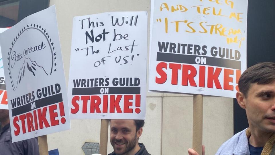 “This will NOT be The Last of Us”” WGA Strike 2023, NYC (Lucas Manfredi for TheWrap)