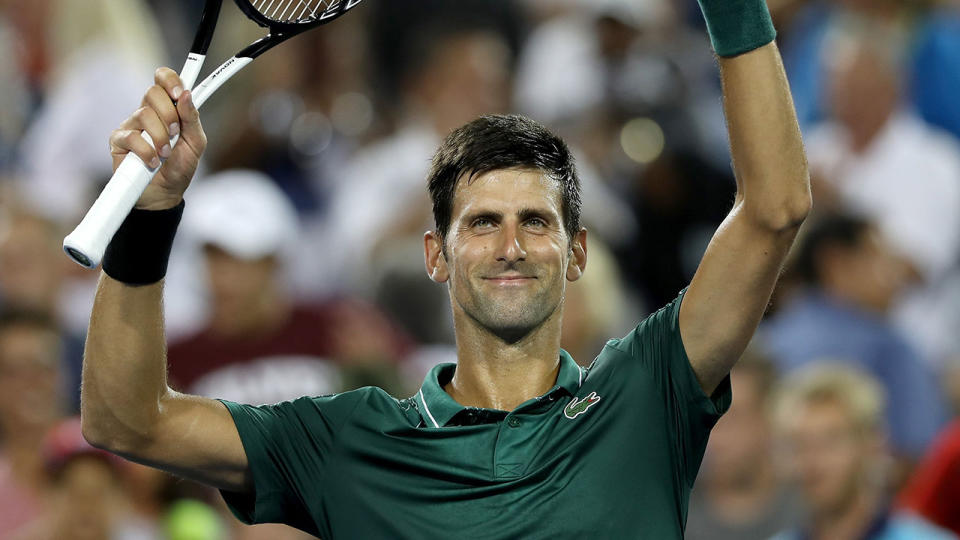 Novak Djokovic celebrates his win over Steve Johnson at the Cincinnati Masters. Pic: Getty
