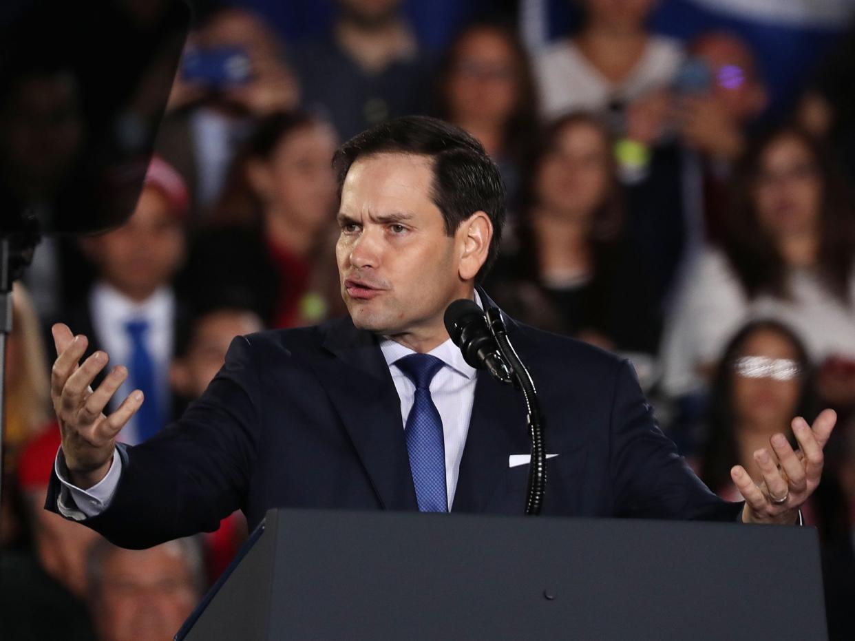 Marco Rubio speaks about Venezuela during a rally on 18 February: Getty Images