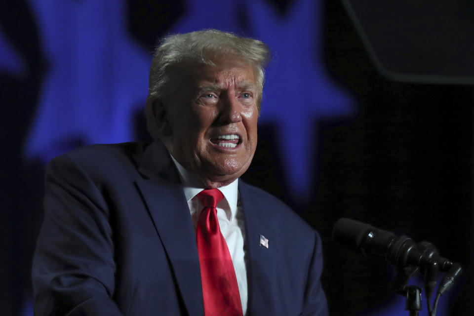 Former President Donald Trump speaks at the 56th annual Silver Elephant Gala in Columbia, S.C., Saturday, Aug. 5, 2023. (AP Photo/Artie Walker Jr.)